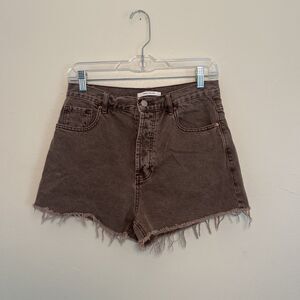 PACSUN Vintage High Rise Raw Hem Cutoff Shorts, Natural Brown- 28”